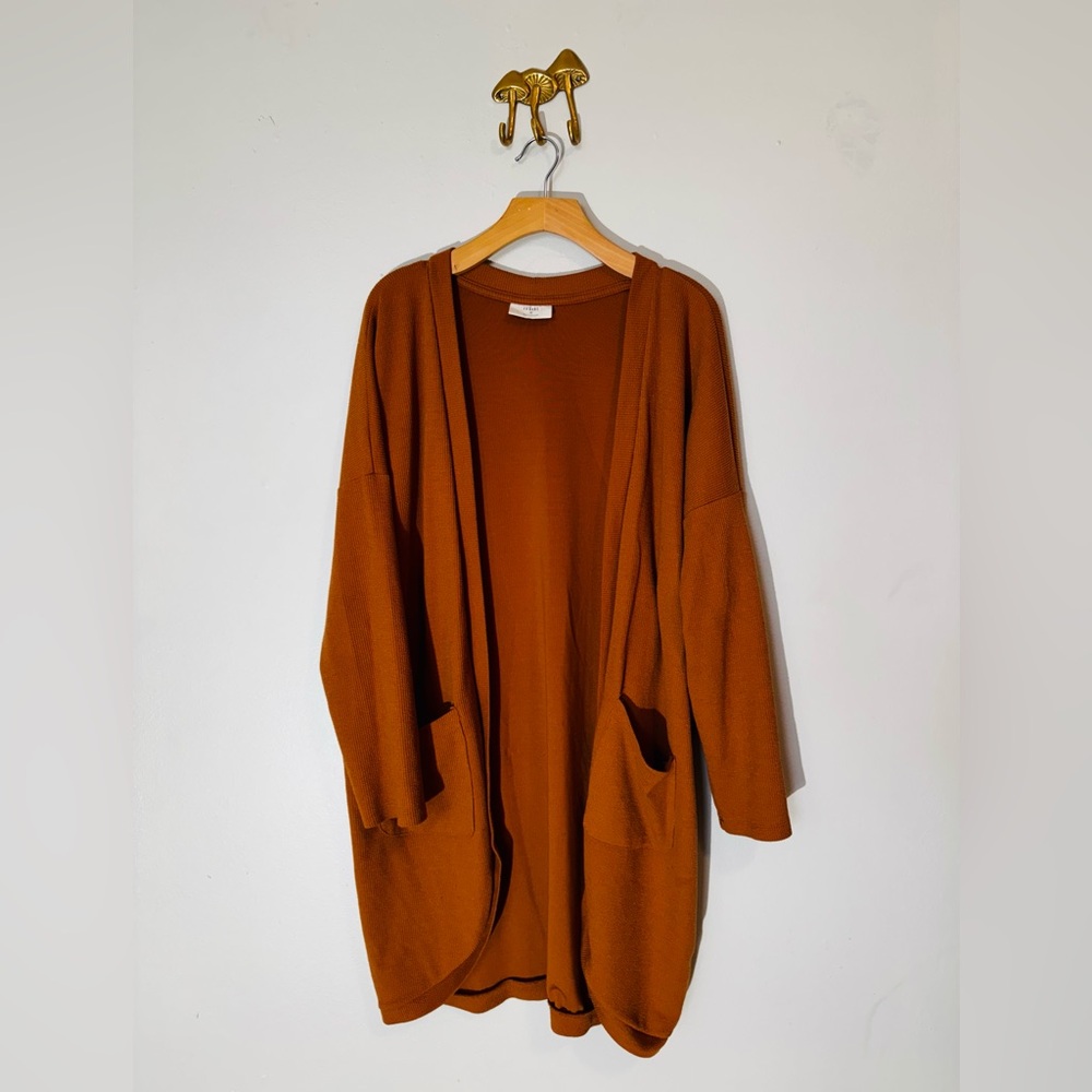 Rust Orange Open-Front Knit Cardigan with Pockets